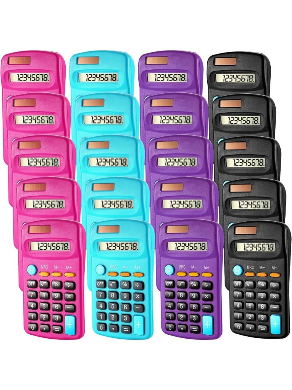 20 Pack Mini Solar Calculators for Students - 8 Digit Display, Perfect for